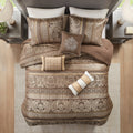 7 Piece Jacquard Comforter Set Brown Gold King King Brown Gold Polyester