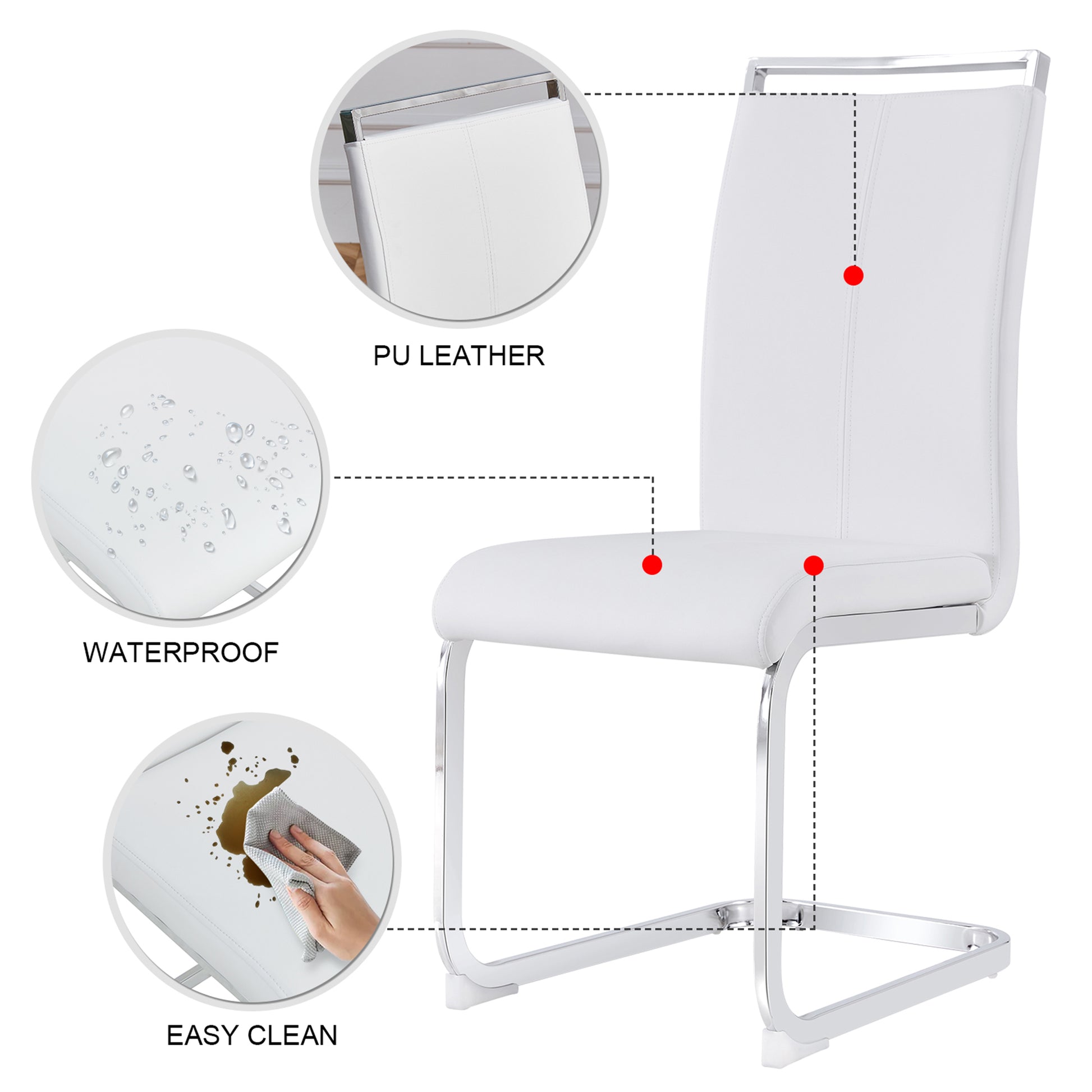 Table And Chair Set.Modern Luxurious Transparent Tempered Glass Dining Table Set.Paried With 6 Chairs With Pu Cushion And Silver C Tube Metal Legs. Transparent,White Seats 6 Glass Metal