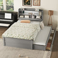 Full Size Wooden Led Platform Bed With Trundle, With Storage Headboard, With Drawers, Gray Full Gray Plywood