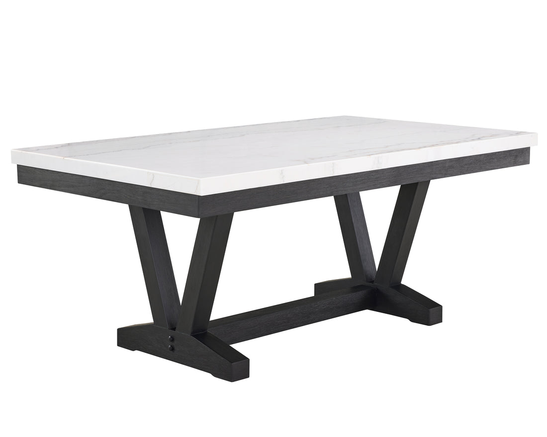 6Pc Dining Set Contemporary Style White Genuine Marble Rectangular Table Top Dove Gray Upholstery Chairs Tufted Bench Black Finish Wooden Solid Wood Dining Room Furniture Wood Wood Gray Seats 6 Wood