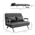 Homcom Convertible Sofa Bed Sleeper Chair, 5 Position Adjustable Backrest, Armchair Sleeper With Pillows, Leisure Chaise Lounge Couch, Gray Grey Steel 2 Seat