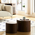 Mdf Nested Table Set 2 Pieces, Handcrafted Round Coffee Table In Living Lounge Area, Walnut Color Walnut Round Round Mdf