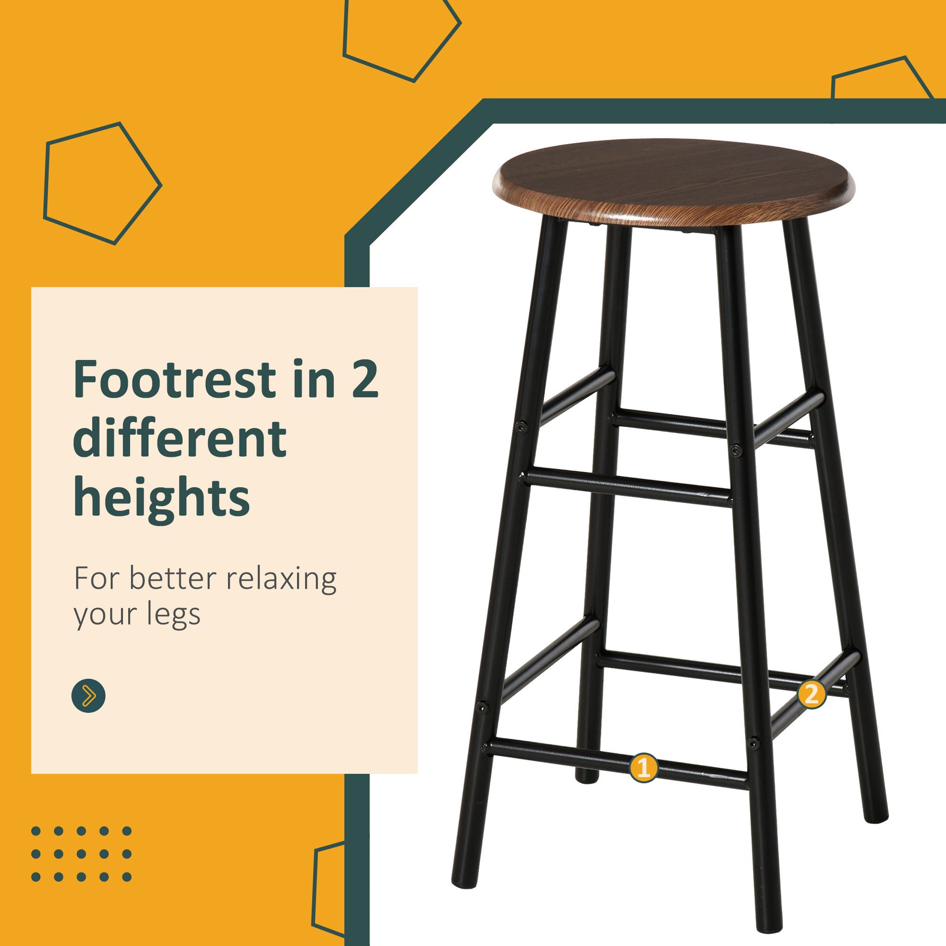 Homcom 3 Piece Counter Height Bar Table And Chairs Set, Space Saving Dining Table With 2 Matching Stools, Storage Shelf Metal Frame Footrest, Black, Brown Black Mdf