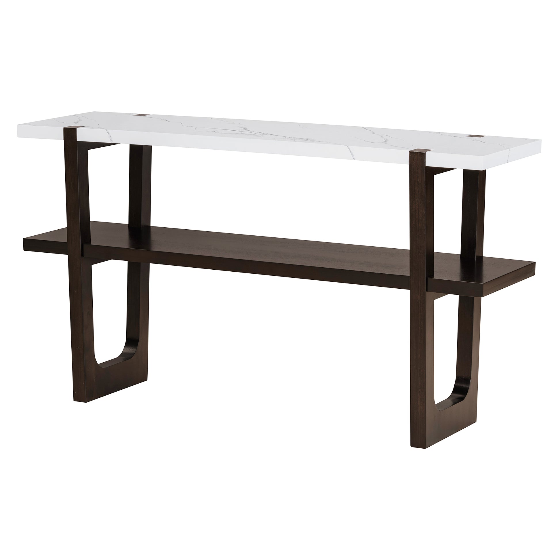 Retro Elegant Console Table With Marble Effect Top And Versatile Storage Solutions For Entryway And Living Room Espresso Espresso Solid Wood Mdf