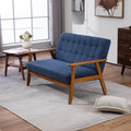 Coolmore Mid Century Modern Solid Loveseat Sofa Upholstered Linen Loveseat, 2 Seat Upholstered Loveseat Sofa Modern Couch Navy Linen 2 Seat