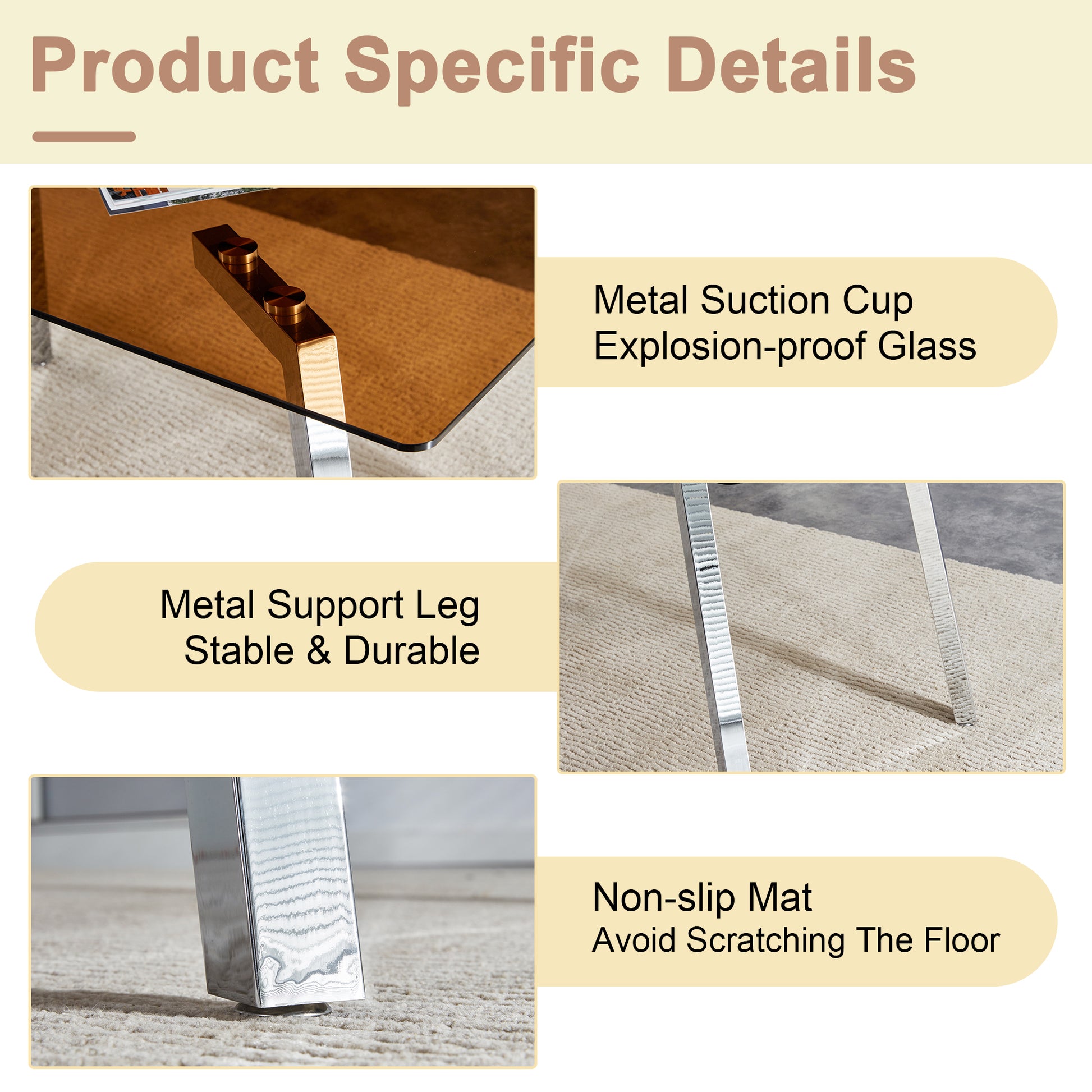 Table And Chair Set.Large Modern Rectangular Table With Brown Glass Top And Silver Metal Legs. Paired With 4 Black Chairs With Checkered Armless High Back Pu Cushion And Silver Metal Legs. Black,Silver Seats 4 Glass Metal