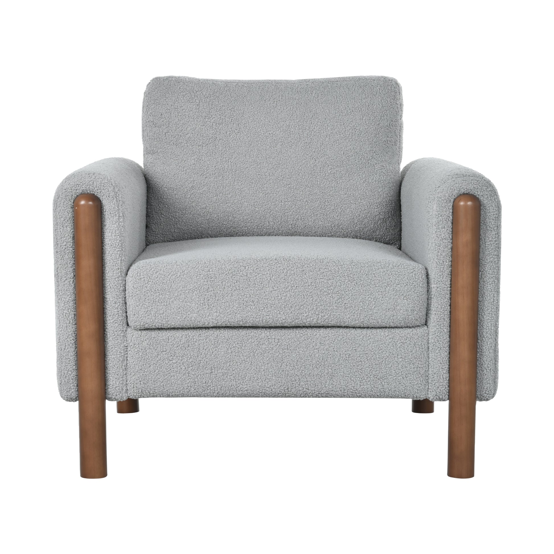 Oversized Accent Chair, Upholstered Living Room Chairs Single Sofa Chair With Walnut Legs, Curved Handrail, Grey Grey Teddy