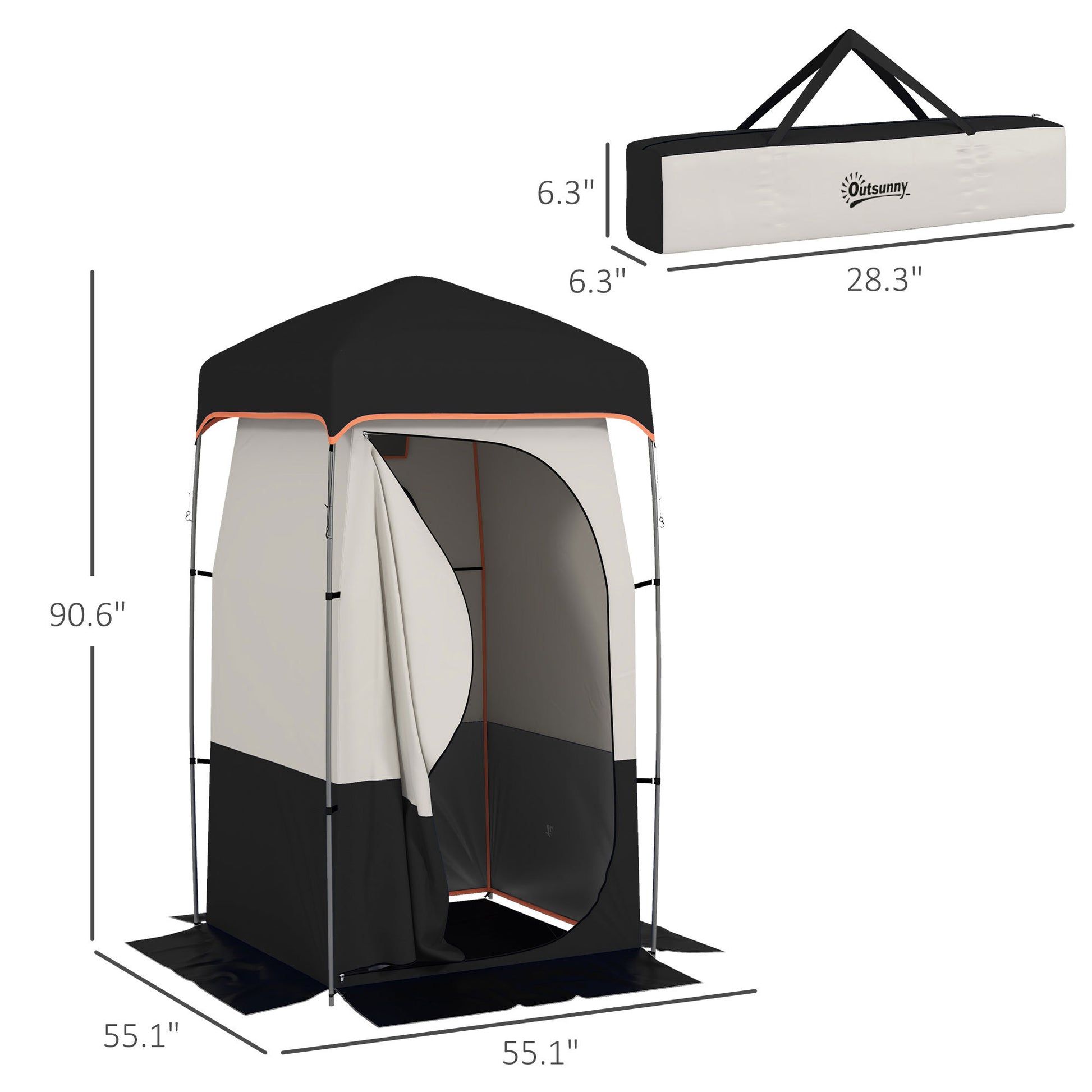 Outsunny Portable Shower Tent, Privacy Shelter, Camping Dressing Changing Tent Room With Solar Shower Bag, Floor And Carrying Bag, Black Black Oxford Fabric
