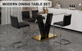 Table And Chair Set. A Rectangular Glass Dining Table With A 0.4 Inch Tempered Glass Tabletop And Mdf Board V Shaped Bracket, Paired With Chairs Consisting Of Pu Seat Cushions And Silver Metal Legs. Black Seats 4 Tempered Glass