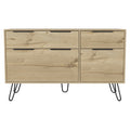Augusta Double Dresser, Superior Top, Hairpin Legs, Four Drawers Light Oak Light Oak Bedroom Modern Particle Board