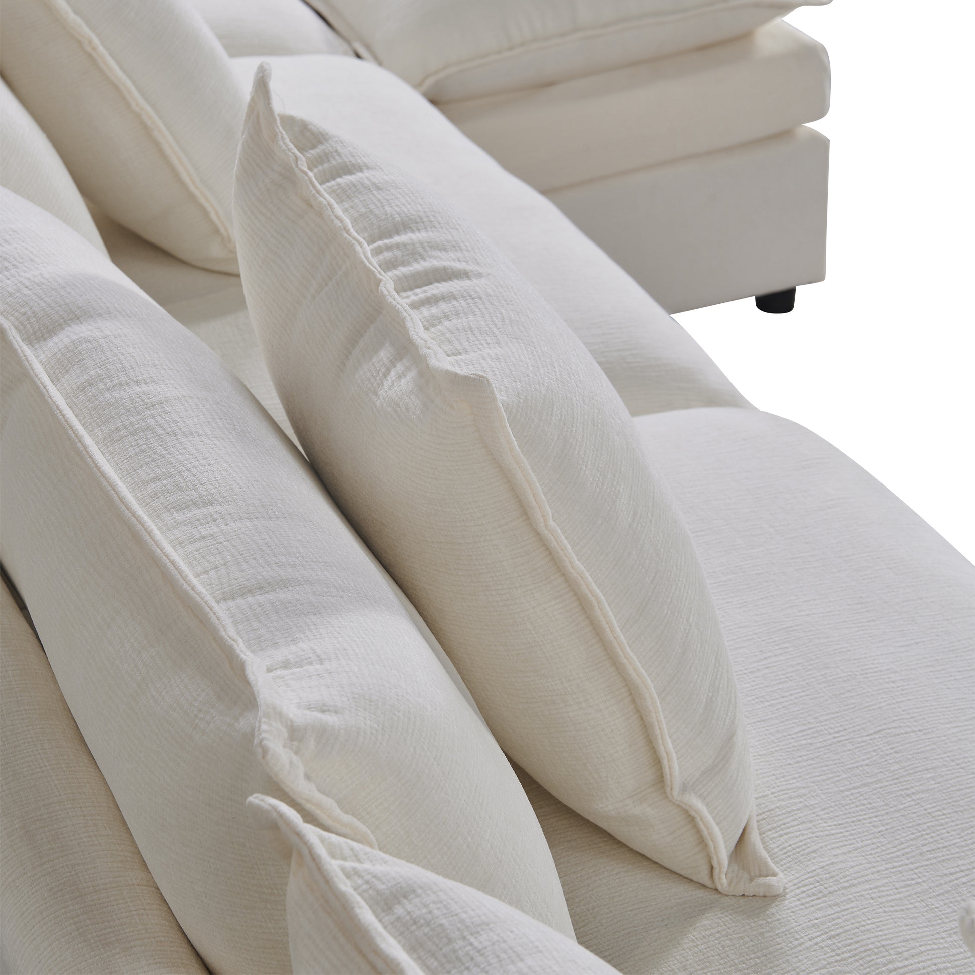 142.52"Modern Chenille U Shaped Sectional Sofa With Convertible Chaise, Comfy Cloud Couch Deep Sectional Sofa With Ottomans For Living Room White Wood Foam Chenille 4 Seat