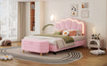 2 Pieces Bedroom Sets Full Size Flower Shaped Upholstered Led Platform Bed With Storage Ottoman Sherpa Fabric, Pink Full Pink 2 Piece Set Wood