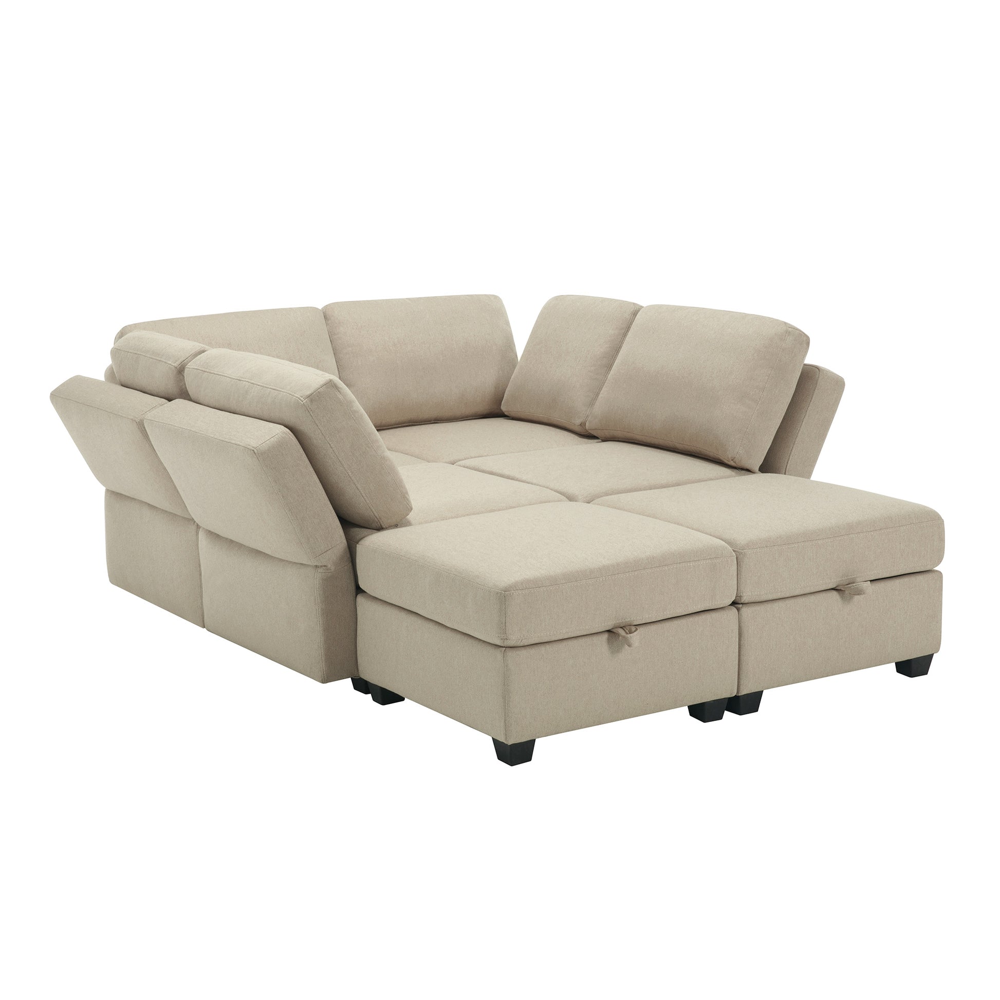 Oversized Modern 6 Seat Upholstered Sofa, Large Sectional Sofa With Storage Seats And Ottomanssofa Bed With Thick And Soft Cushions At All Sidesadjustable Arms And Backs Beige Beige Polyester 4 Seat