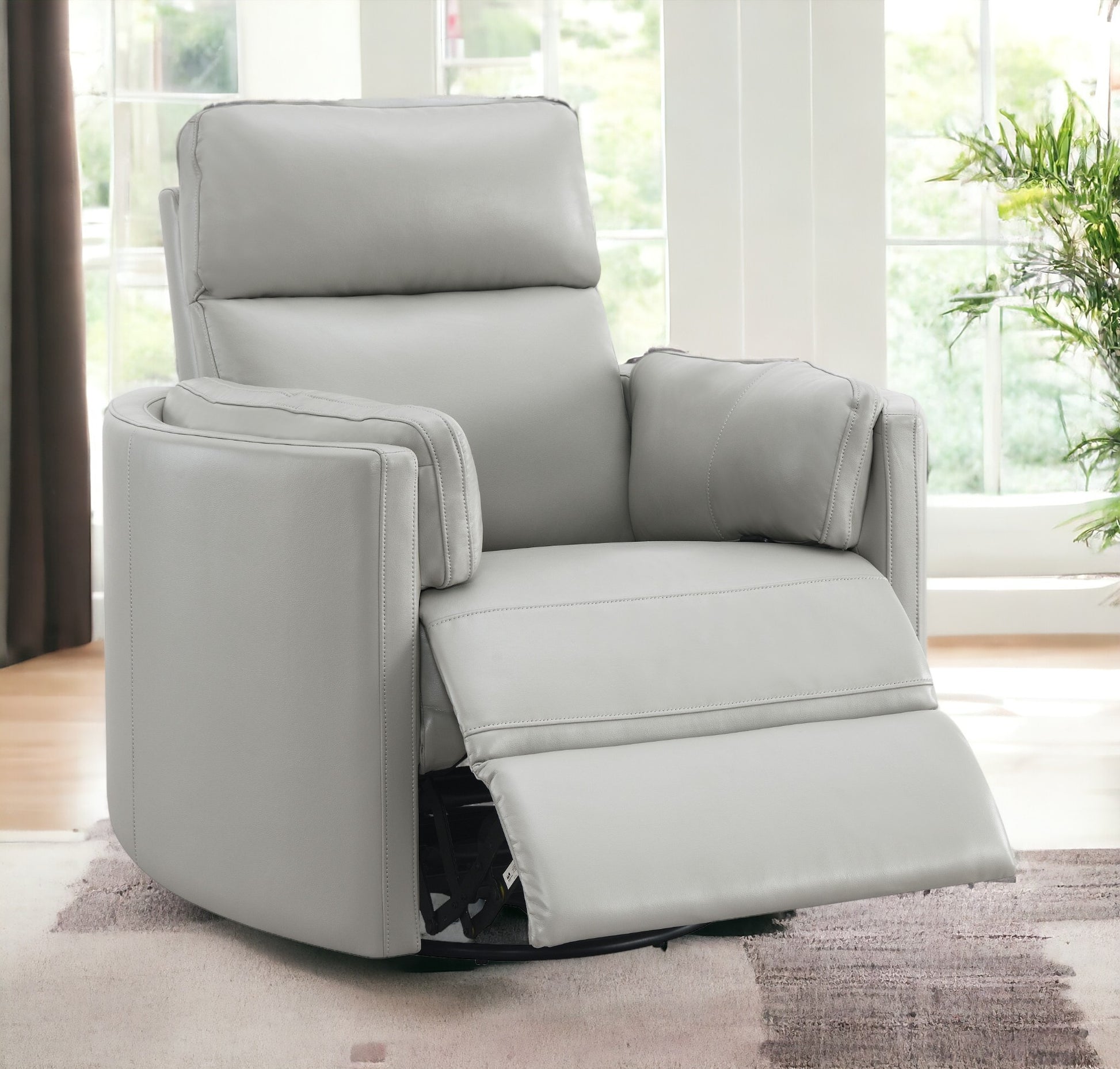 Sagen Glider Recliner W Swivel, Gray Leather Aire Lv01880 Gray Leather