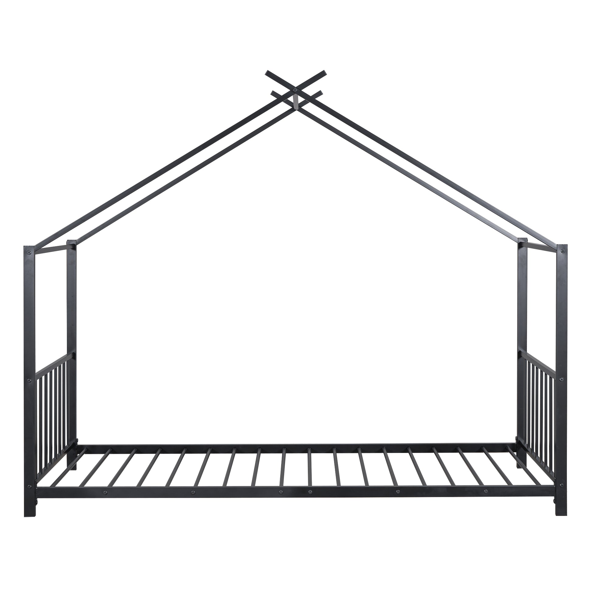 Twin Size Metal House Platform Bed, Black Box Spring Not Required Twin Black Metal Bedroom Bed Frame Metal