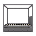 Full Size Upholstery Canopy Platform Bed With Trundle And Three Storage Drawers, Gray Full Gray Upholstered