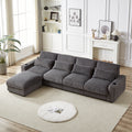 128 Inch Corduroy With Cup Holder Super Large L Shaped Sofa, Movable Footrest, Four Waist Pillows And Four Back Cushion, With Usb Port And T Pyce Port Grey Corduroy 4 Seat
