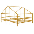 Metal Double Twin Size Triangular House Beds With Built In Table, Gold Box Spring Not Required Twin Gold Metal Metal