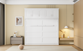 Full Size Murphy Bed Wall Bed With Top Cabinets,White Full White Plywood