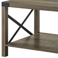 Rustic Oak Coffee Table With Bottom Shelf Rustic Primary Living Space Shelves Rectangular Wood Metal
