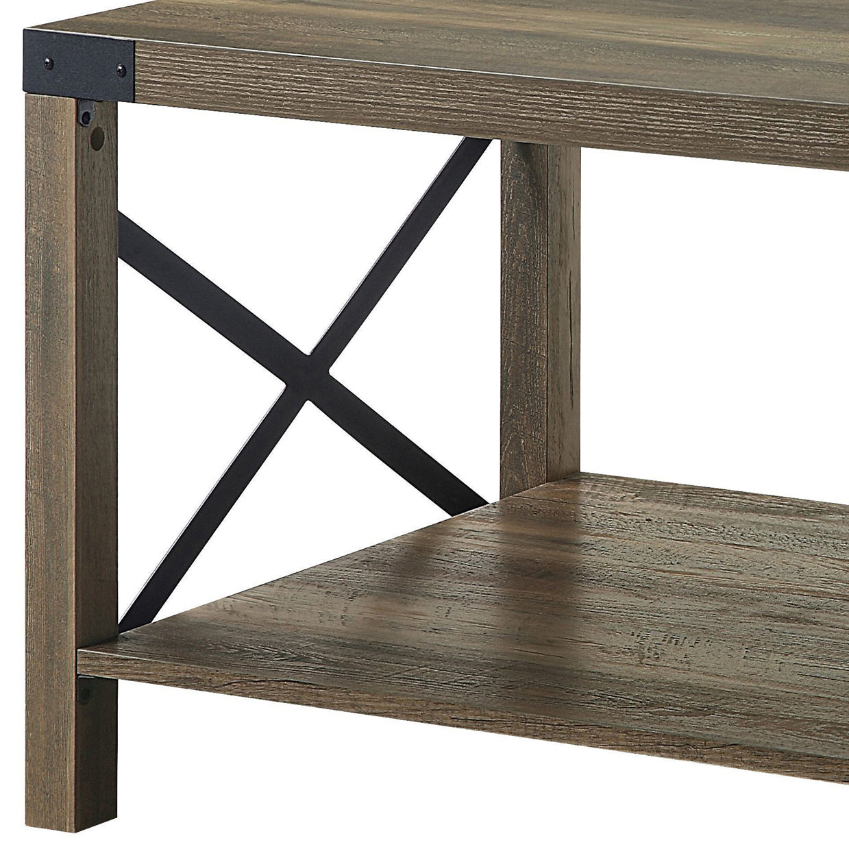 Rustic Oak Coffee Table With Bottom Shelf Rustic Primary Living Space Shelves Rectangular Wood Metal
