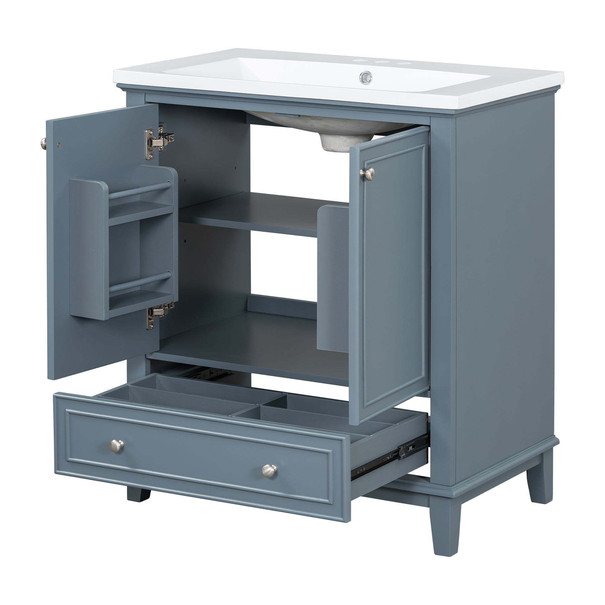 30" Bathroom Vanity With Sink Combo, Multi Functional Bathroom Cabinet With Doors And Drawer, Solid Frame And Mdf Board, Blue Blue Solid Wood Mdf