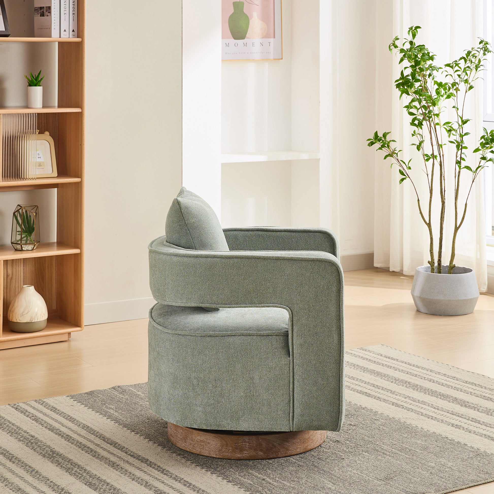 29.1"W Swivel Accent Open Back Chair Modern Comfy Sofa Chair With Weathered Base For Nursery Bedroom Living Room Hotel Office, Club Chair Leisure Arm Chair For Lounge Pale Green,Linen Blend Pale Green Linen Blend