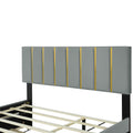 Queen Size Upholstered Platform Bed With 2 Drawers And 1 Trundle, Classic Metal Strip Headboard Design, Grey Queen Gray Mdf Lvl