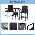 Outsunny Rattan Wicker Bar Set For 3 Pcs With Ice Buckets, Patio Furniture With 1 Bar Table And 2 Bar Stools For Poolside, Backyard, Porches Dark Brown Steel