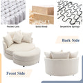 Orisfur. 360 Swivel Accent Barrel Chair With Storage Ottoman & 4 Pillows, Modern Chenille Leisure Chair Round Accent For Living Room, Cream Cream Foam Chenille