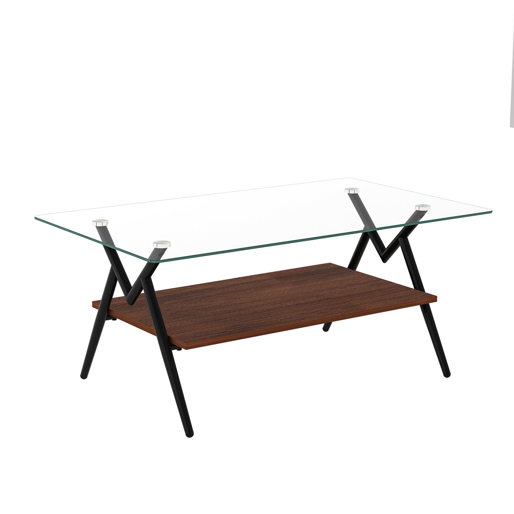 Rectangle Coffee Table With Tempered Glass Top And Black Metal Legs, Modern Table For Living Roomtransparent Glass Transparent Tempered Glass
