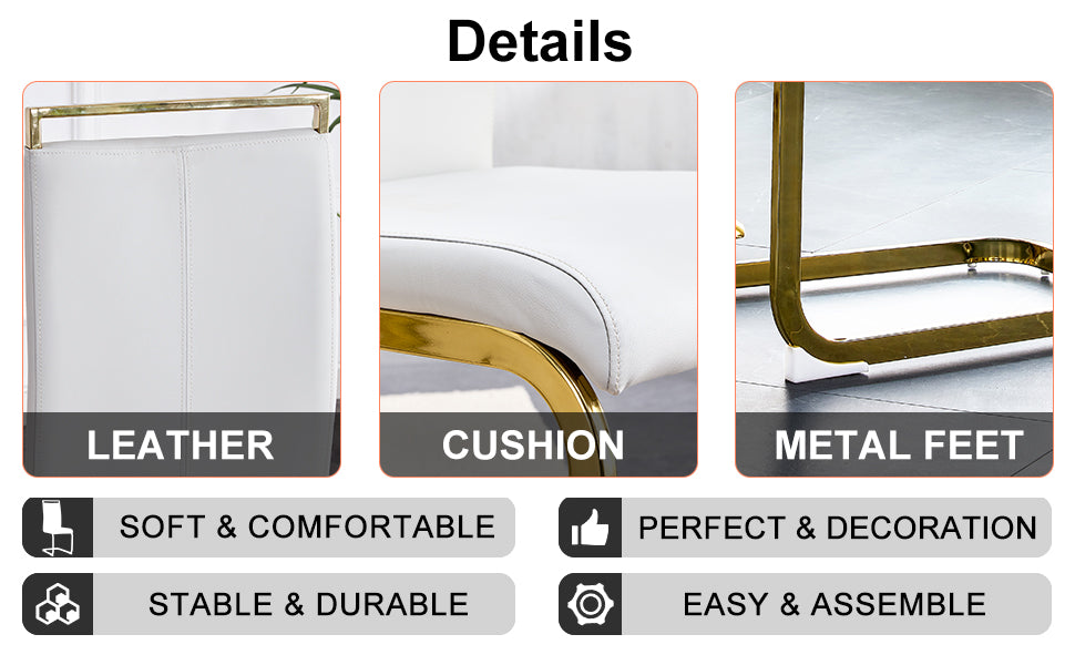 Table And Chair Set,Modern Rectangular Table With 0.4 Inch Black Patterned Tabletop And Gold Legs, Suitable For Kitchen, Dining Room, And Living Roomcomfortable Pu Seats,Perfect For Dinner, Meet White Black Seats 4 Sintered Stone