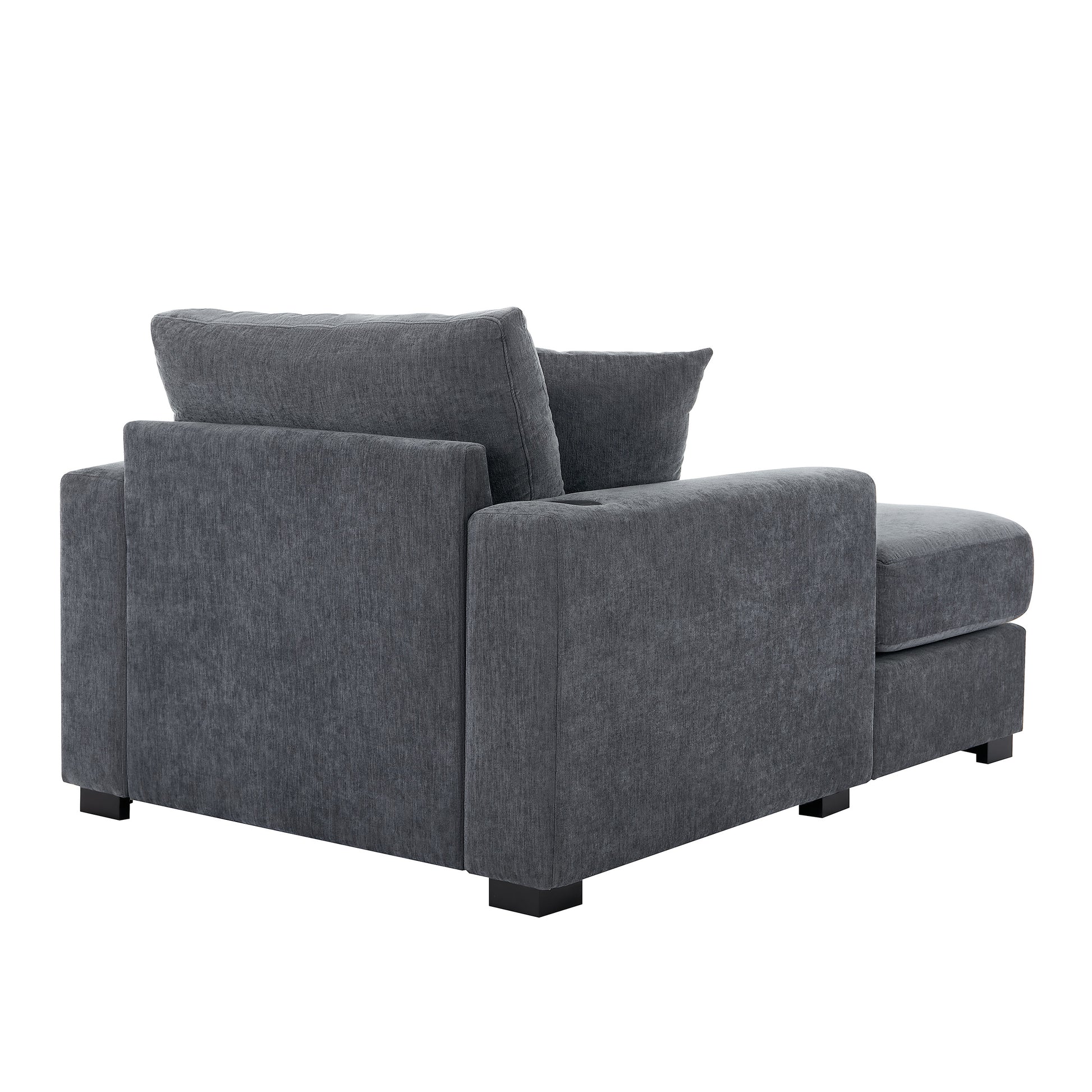 43.5" Oversized Chaise Lounger Modern Style Sofa Couch ,With Pillows, Charge Station & Cup Holders, Chenille Fabric, Blue Gray Blue Gray Chenille