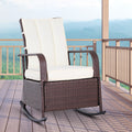 Outsunny Wicker Outdoor Rocking Chair, Patio Recliner With Adjustment Backrest, Pe Rattan Lounge Chair With Adjustable Footrest And Cushions For Garden, Backyard, Porch, Beige Brown Steel