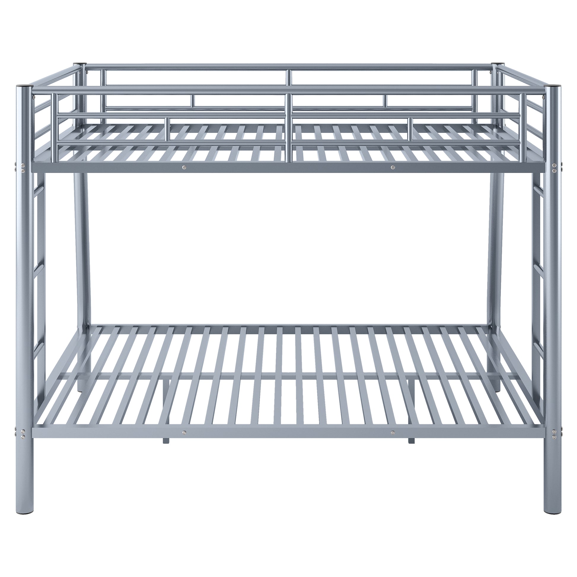 Full Xl Over Queen Metal Bunk Bed With Ladder And Guardrails, Silver Box Spring Not Required Full Xl Silver Metal Metal