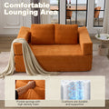 Modern Minimalist Sofa, Fold Out Sofa Bed, Convertible Chair Floor Couch & Sleeping Mattress For Living Room, Bedroom, Apartment, Removable Backrest, Orange Orange Chenille Soft Vintage Chenille 2 Seat