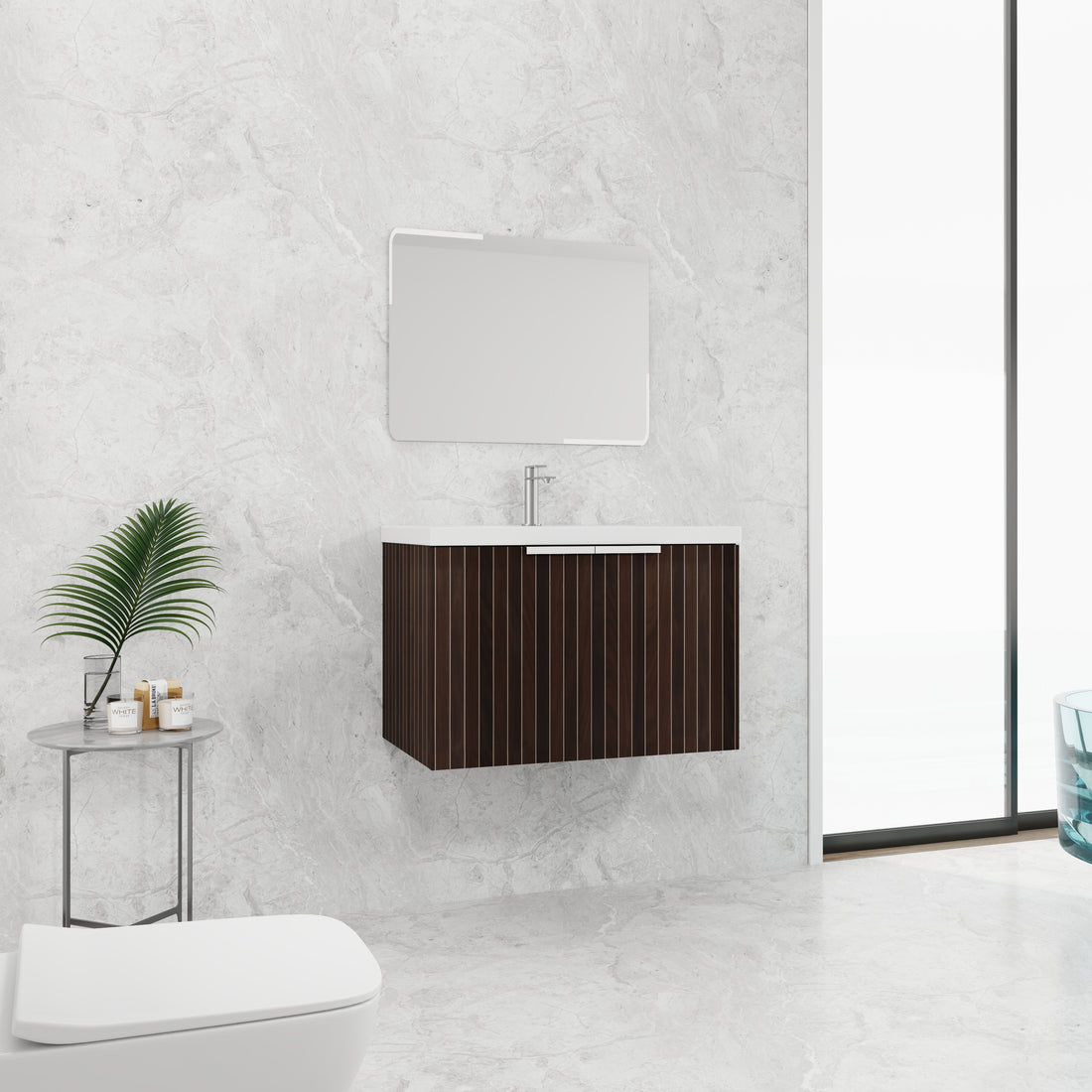 30 Inch Bathroom Vanity With Resin Sink,Soft Close Doors,Float Mounting Design Silver Brown Stripe Bathroom Modern Plywood Plywood