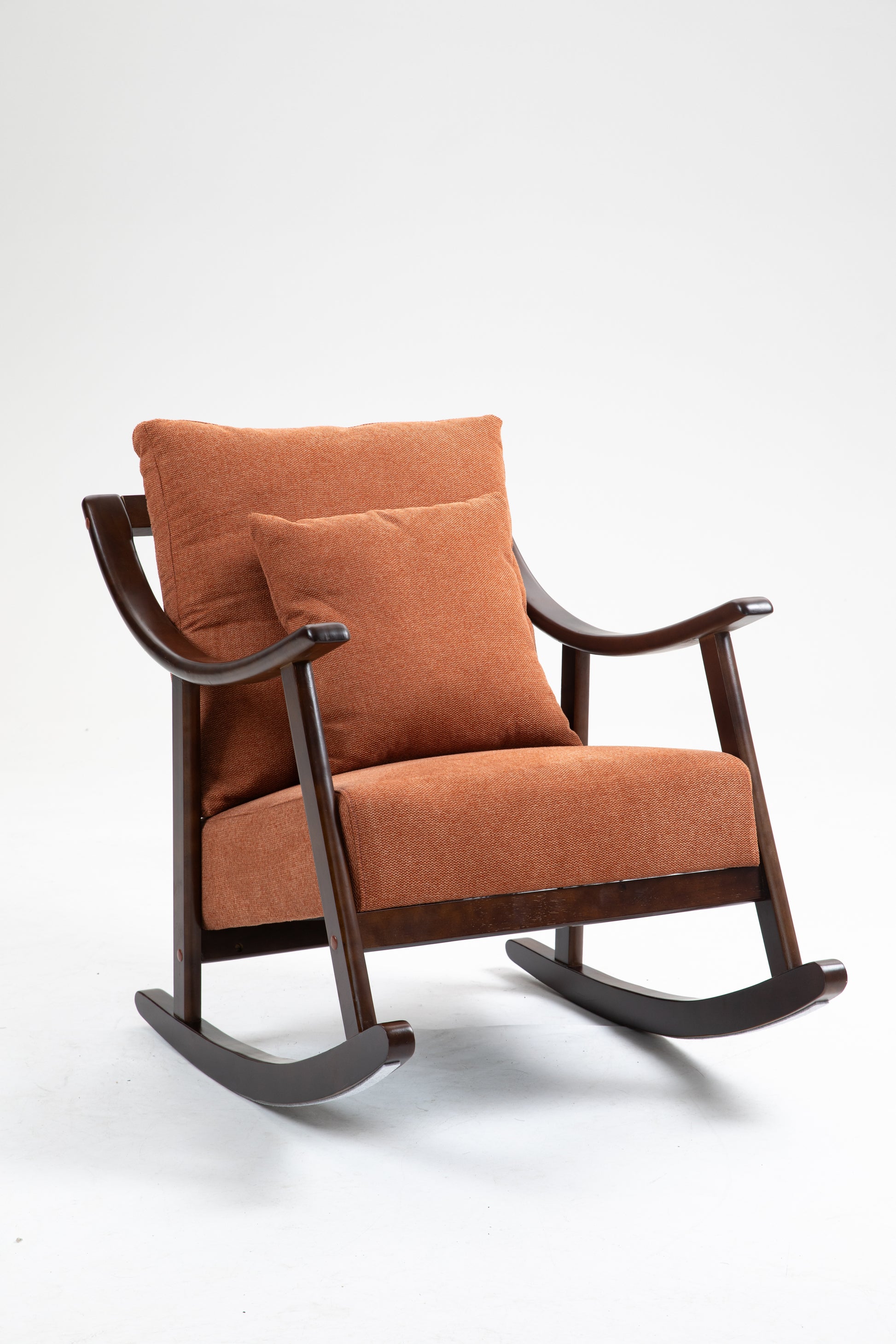 Woven Fabric Mid Century Modern Accent Chairs Comfy Upholstered Glider Arm Chair With Solid Wood For Living Room Bedroom Balcony Light Brown Linen