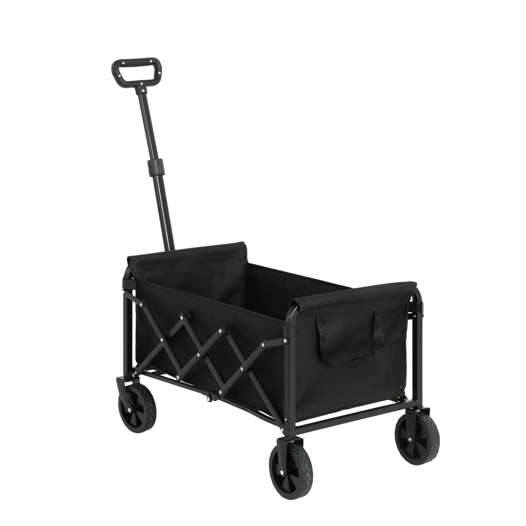 Lightweight Portable Heavy Duty Folding Beach Wagons With Wheels Outdoor Utility Carts For Grocery, Camping, Shopping, Sports, Garden With Large Capacity Black Black Steel