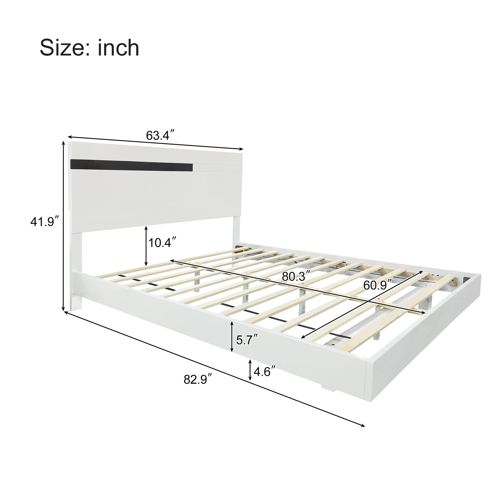 Modern High Gloss 3 Piece Bedroom Set Floating Bed Frame Queen Size Platform Bed With Led Light & 2 Nightstands, White Box Spring Not Required Queen White Wood 3 Piece Set Solid Wood Mdf