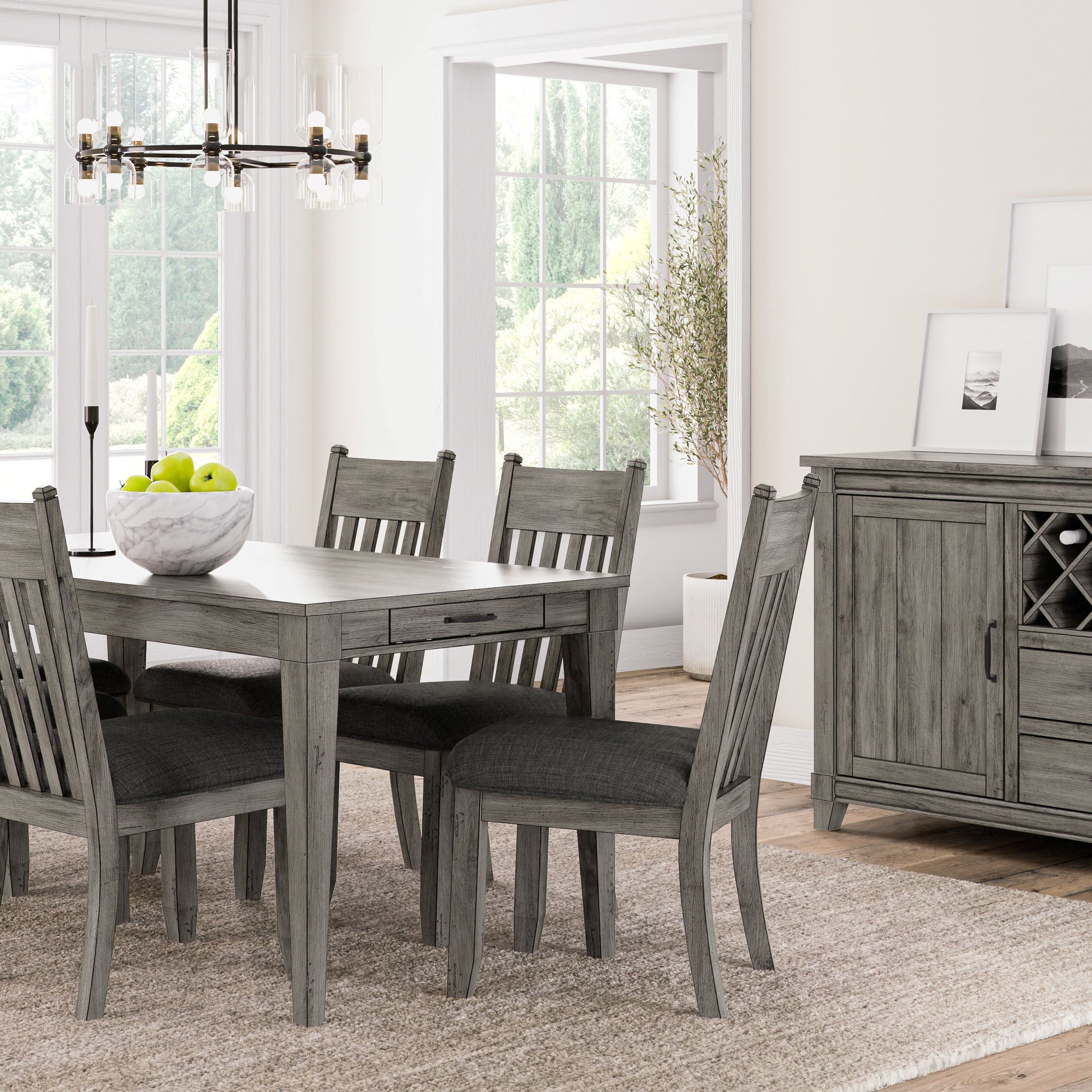 Rustic Gray Dining Table Two Storage Drawers And Leaf Gray Solid Wood Mdf