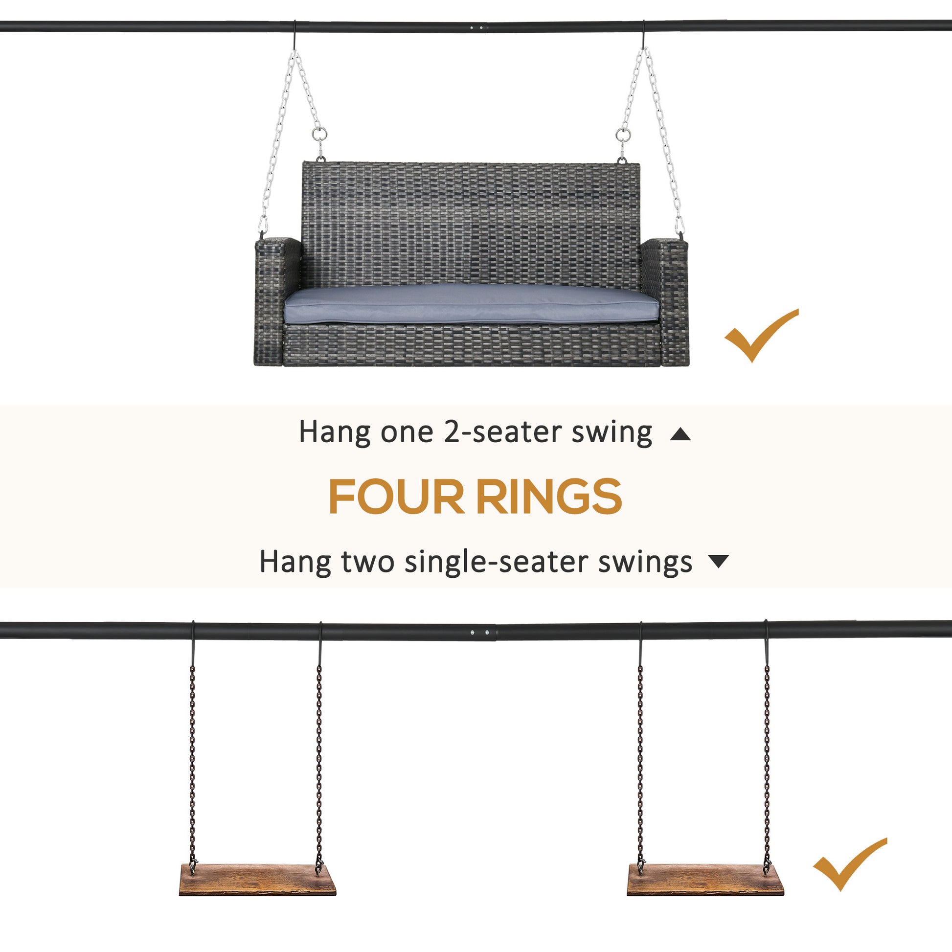 Outsunny Metal Porch Swing Stand, Heavy Duty Swing Frame, Hanging Chair Stand Only, 528 Lbs Weight Capacity, For Backyard, Patio, Lawn, Playground, Black Black Steel