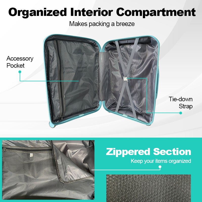 Hardside Luggage Sets 3 Pieces, Expandable Luggages Spinner Suitcase With Tsa Lock Lightweight Carry On Luggage 20Inch 24Inch 28Inch Antique Green Polypropylene