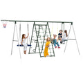 Outsunny 528 Lbs Swing Set For Backyard, 5 In 1 Heavy Duty A Frame Stand Outdoor Playset For Kids, With Saucer Swing, Slide, Swing Seats, Glider, Basketball Hoop, Climbing Steps And Net Green Steel