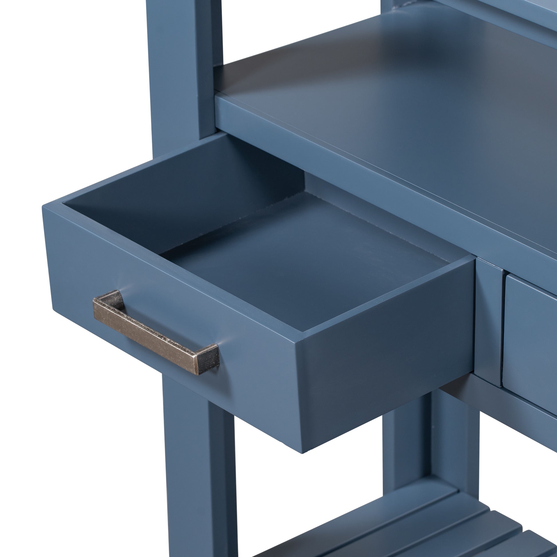 62.2'' Modern Console Table Sofa Table For Living Room With 4 Drawers And 2 Shelves Navy Blue Solid Wood Mdf