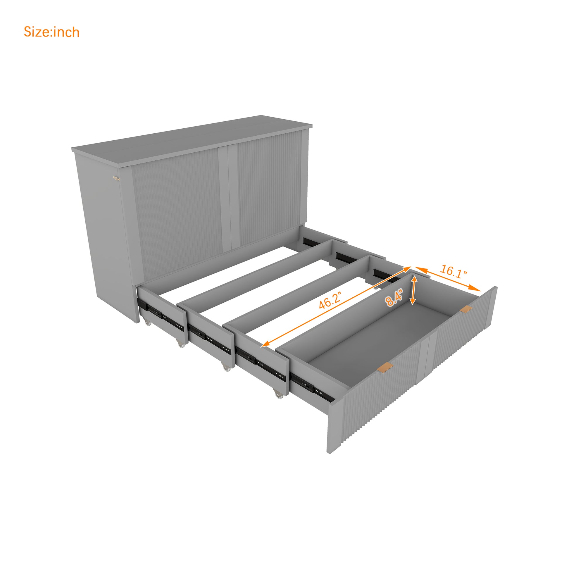 Full Size Murphy Bed With Drawer And A Set Of Sockets & Usb Ports, Pulley Structure Design, Gray Full Gray Plywood