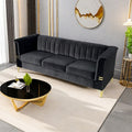 Fx P82 Bk Sofa Modern Sofa Couches For Living Room, 82.67Inches Velvet Velvet Tight Back Chesterfield Design Couch Upholstered Sofa With Metal Legs Decor Furniture For Bedroom Black Velvet 3 Seat
