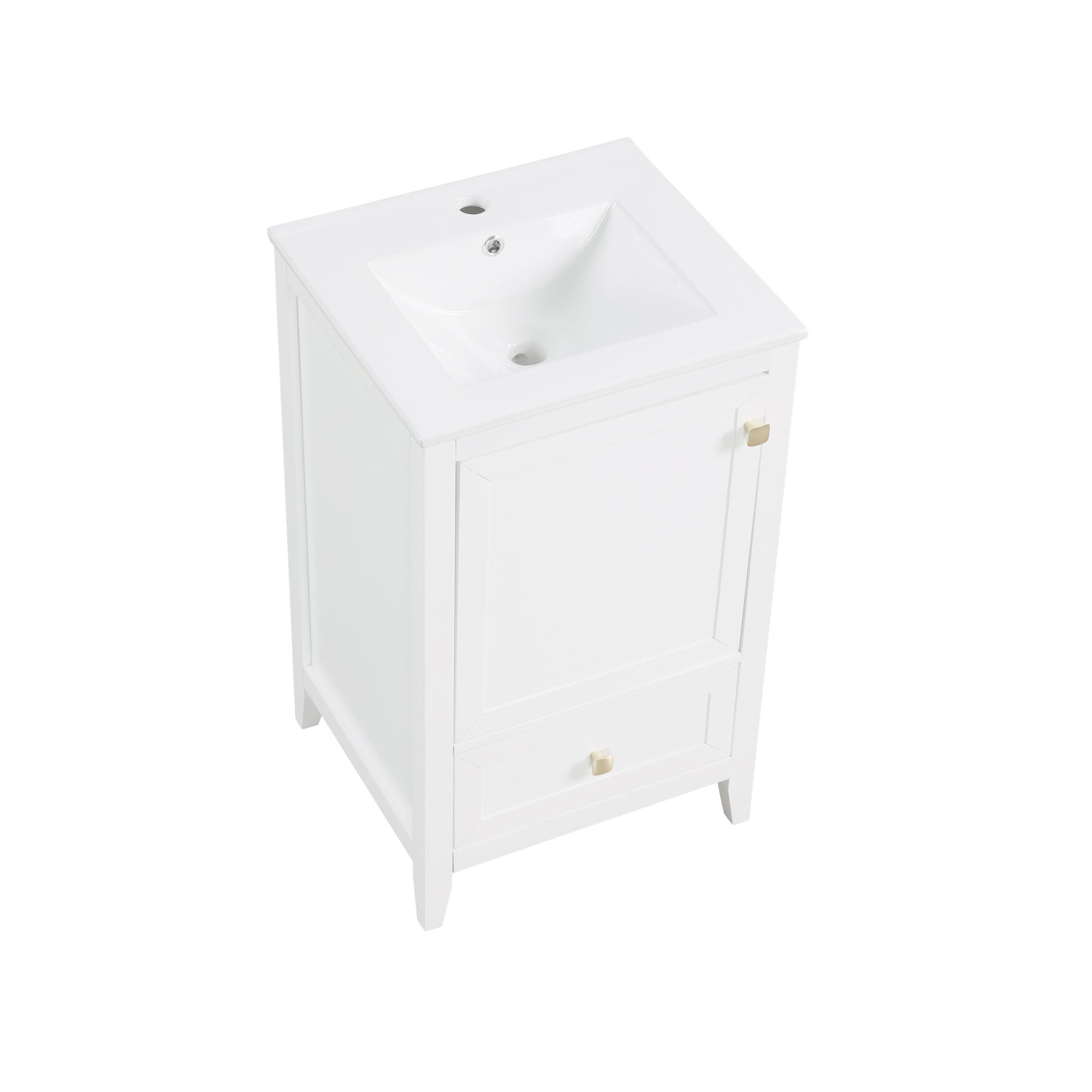 20" Bathroom Vanity With Sink, Bathroom Cabinet With Soft Closing Door, Storage Rack And A Drawer, White White Mdf