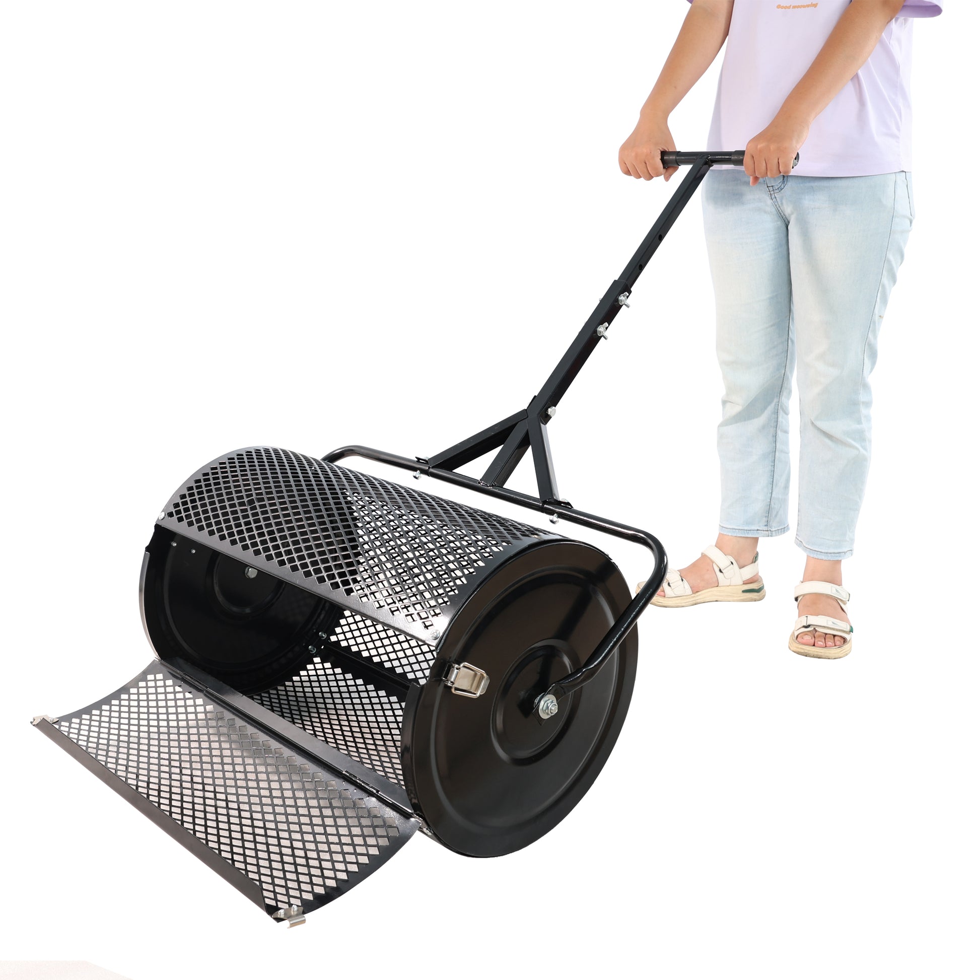 Compost Spreader Peat Moss Spreader With Upgrade T Shaped Handle For Planting Seeding Durable Lightweight Metal Mesh Spreader For Lawn Garden Care Manure Spreaders Black Black Iron