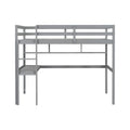 Twin Size Loft Bed With Desk And Shelves, Safety Guardrail And Ladder,Grey Twin Grey Pine